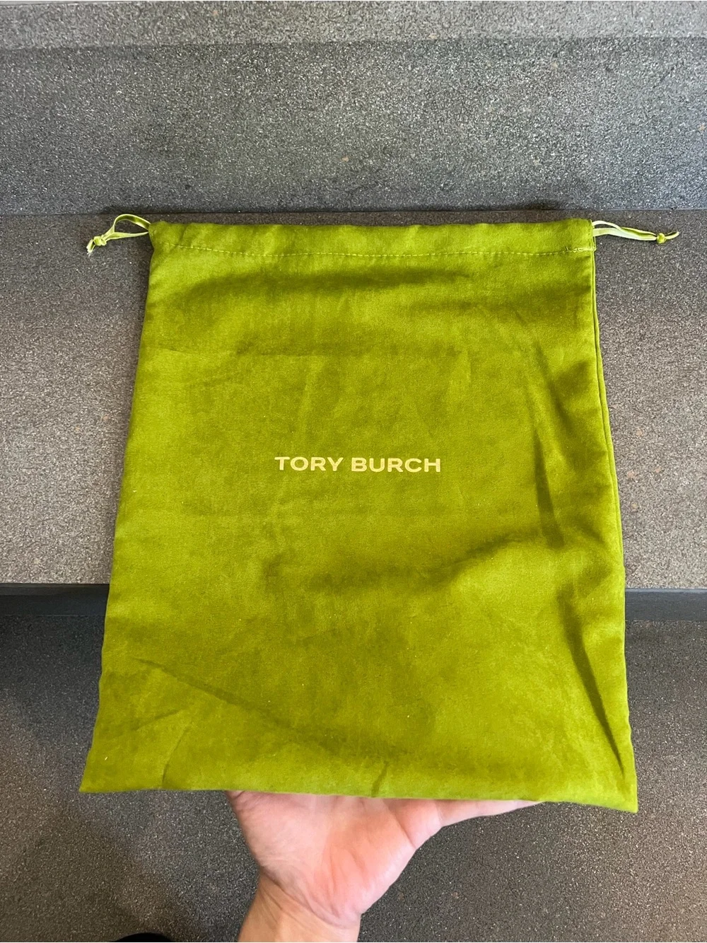 Tory Burch Signature Green Shoebox & Matching Dust Bag Set